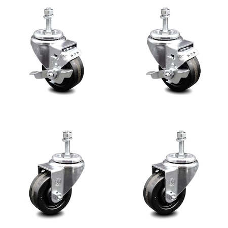 Service Caster 3.5 Inch Phenolic Wheel Swivel 3/8 Inch Threaded Stem Caster Brakes SCC, 2PK SCC-TS20S3514-PHS-381615-2-TLB-2